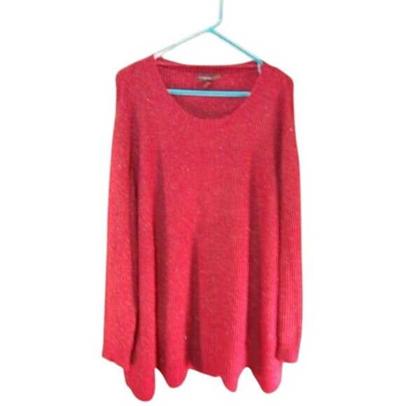 Lane Bryant Red Metallic Knit Scalloped Hem Sweater Womens Plus Size 22/24 #I-4- - Picture 1 of 5
